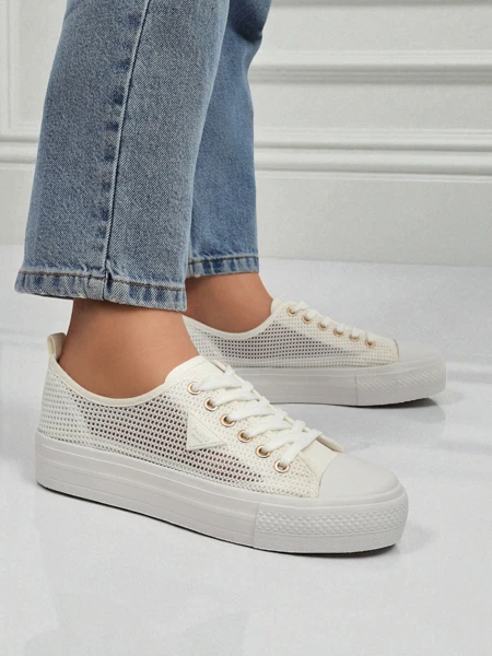 Women's White Ariadne Mesh Sneakers – Breathable Flat Sole Sneakers