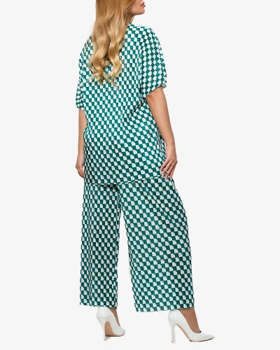 Green women's pleated patterned set - Clothing