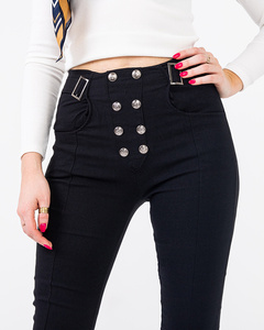 Black women's fabric teggings with decorative buttons - Clothing