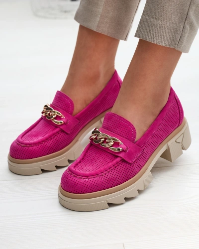 Royalfashion Eco-suede moccasins with gold embellishment in fuchsia Zaffix