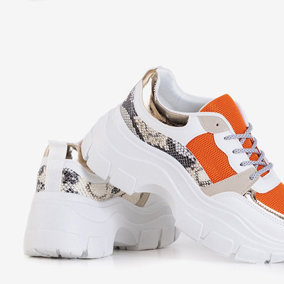 White-orange women's sports sneakers with animal embossing Erwin - Footwear