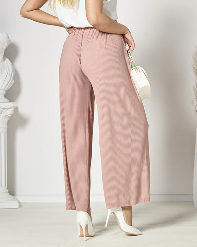 Women's wide pleated palazzo pants in dark pink - Clothing