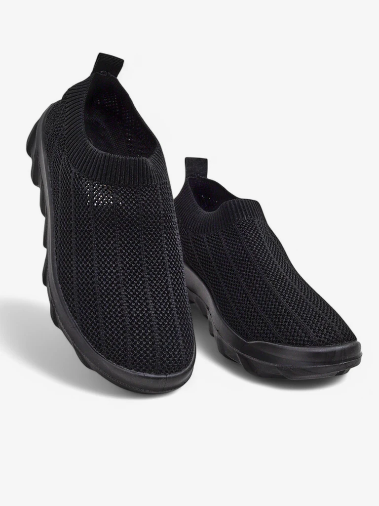 Andromeda Nero Women's Sneakers - black, lightweight textile shoes on a flat sole