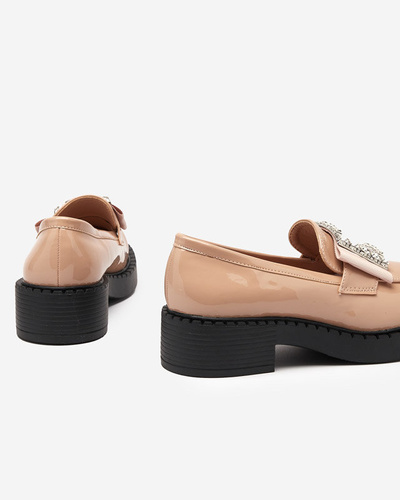 Lacquered shoes with a buckle in nude color Fogim- Footwear