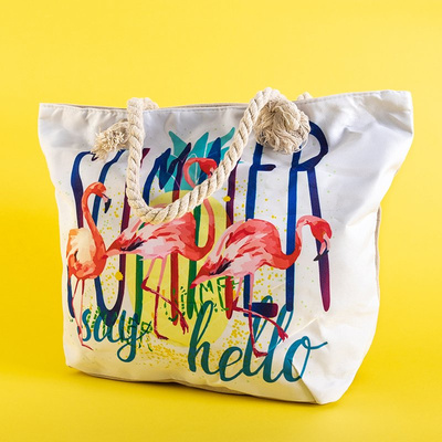 Multicolored beach bag with flamingos - Accessories