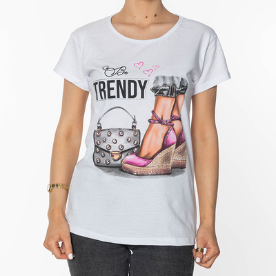 Women's White Printed T-Shirt - Clothing