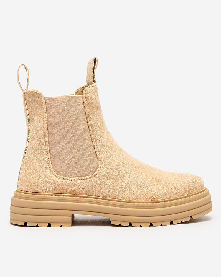 Royalfashion Bēšas krāsas sieviešu zābaki ar dekoratīvu siksniņu Loffdo