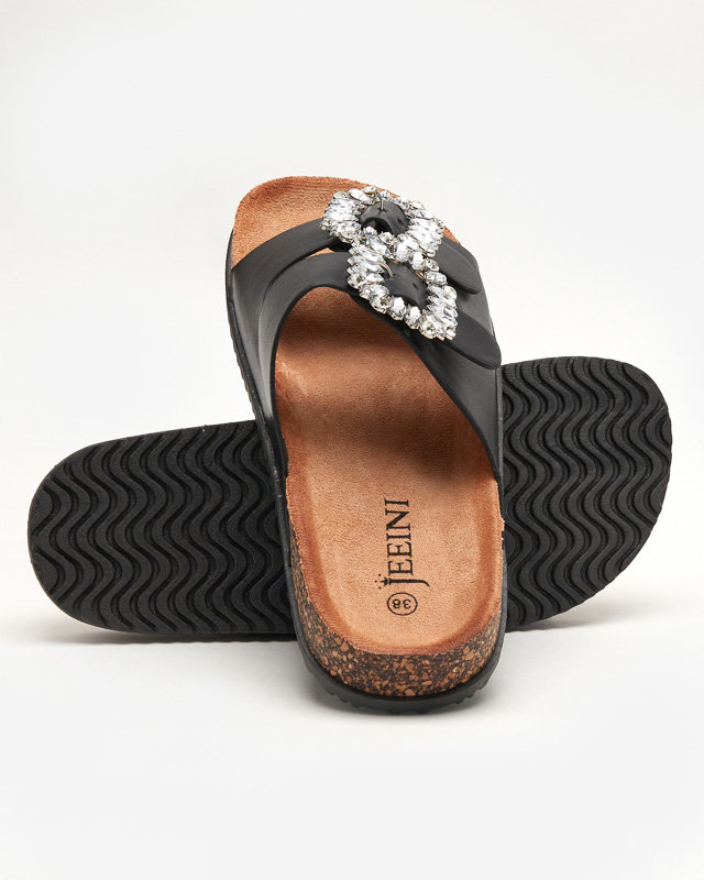 Черные женские шлепанцы с пряжками Oterina