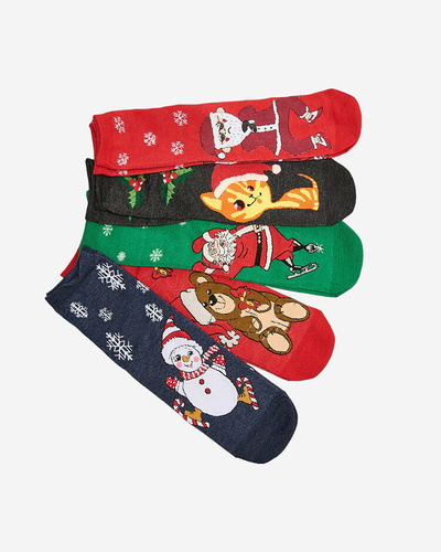 Colorful women's socks with a Christmas pattern - Underwear