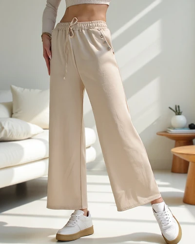 Royalfashion Женские широкие брюки с стразами