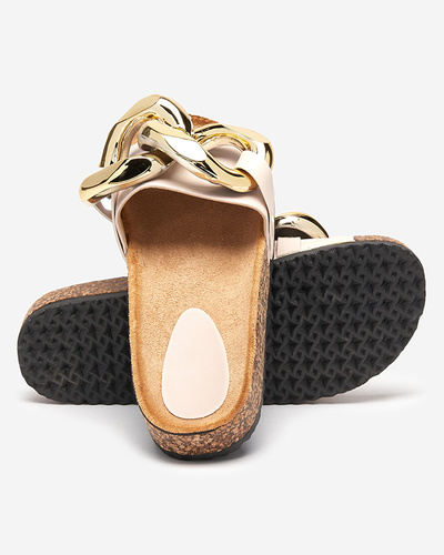 Ladies' beige slippers with decoration at Fixci- Footwear