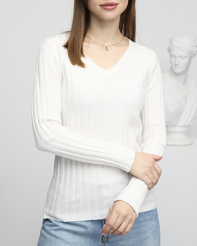 Women's White Ribbed Sweater - Clothing