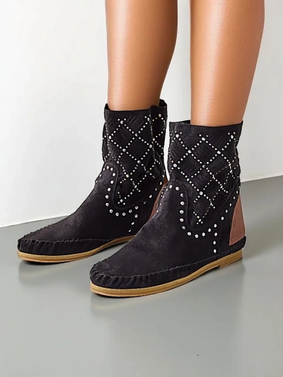 Royalfashion Women's ankle boots with low wedge and studs Indian Style