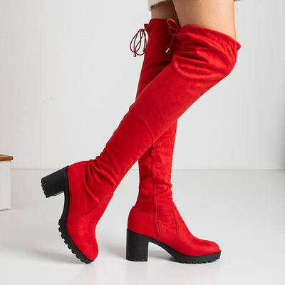 Red women's over-the-knee boots on the Tomira post - Footwear