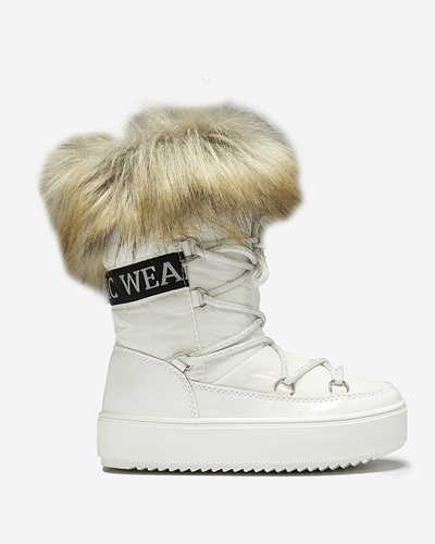 White children's slip-on shoes a'la snow boots with fur Asika - Footwear