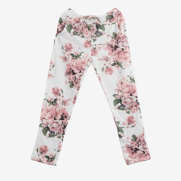 White cotton sweatpants with flowers - Pants 1