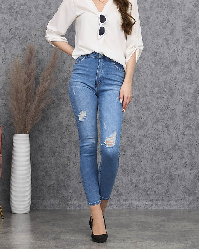 Zilas sieviešu auduma džinsu bikses push up - Apģērbi