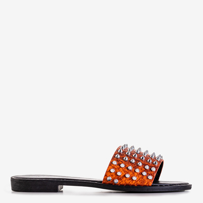 Orange women's sandals with Maurella studs and jets - Footwear