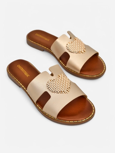 Royalfashion Sieviešu flip-flopi ar sirdi Zelta sirds