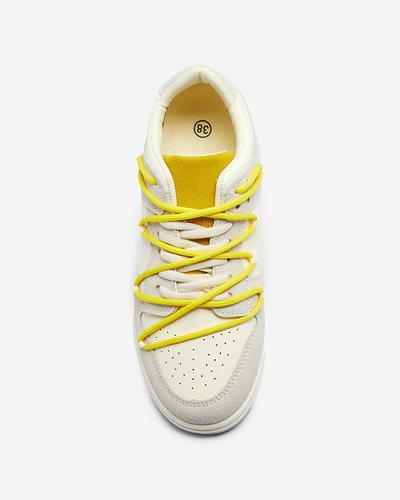 White and gray women's sports sneakers with yellow laces Olierinc - Footwear