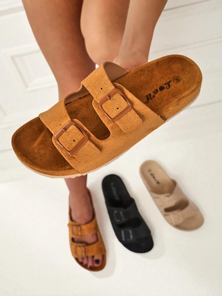 Royalfashion Women's Eco-Suede Sliders with Buckles Bella Duo