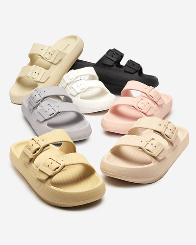 Women's flip-flops with buckles Eckos in khaki - Footwear