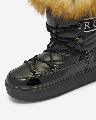 Women's lacquered snow boots in black color Fursav- Footwear