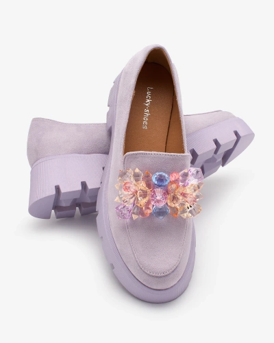 OUTLET Royalfashion Purple women's moccasins with colorful crystals Crystal Glam