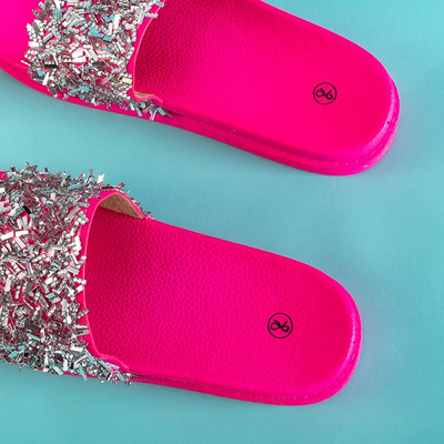 Neon pink women's slippers with cubic zirconias Onesti - Footwear