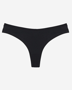 Black ribbed women's thong panties with patch- Underwear