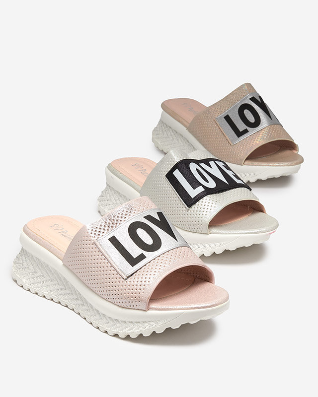 Розовые блестящие женские тапочки со словами Sosha-Обувь