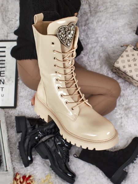 Emelune patent lace-up women's ankle boots