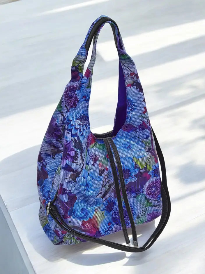 Royalfashion Large floral fabric bag with a cosmetic pouch and magnetic closure