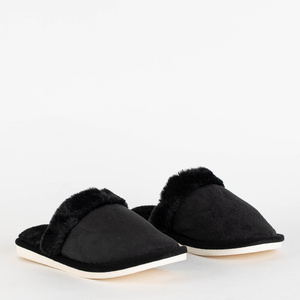 Black furry women's slippers Poppie - Footwear