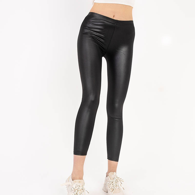 Black women's eco-leather leggings - Clothing