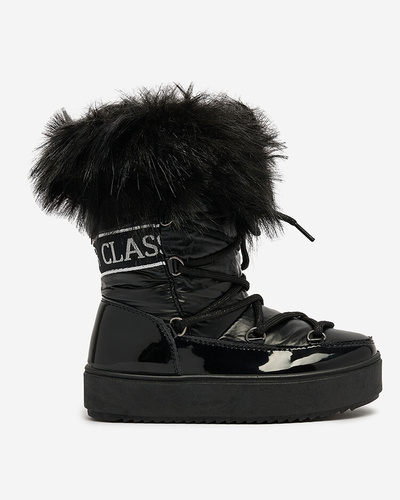 Royalfashion Детские ботинки-слипы a'la snow boots with fur in black Asika