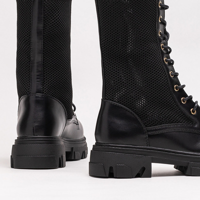 Openwork black women's lace-up boots Buhomi - Footwear