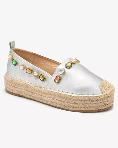 Women's silver espadrilles with crystals Ziennie - Footwear