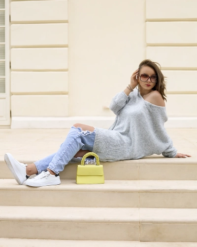 Royalfashion Pelēks sieviešu garais oversize džemperis