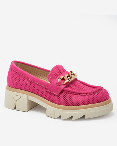 Royalfashion Eco-suede moccasins with gold embellishment in fuchsia Zaffix