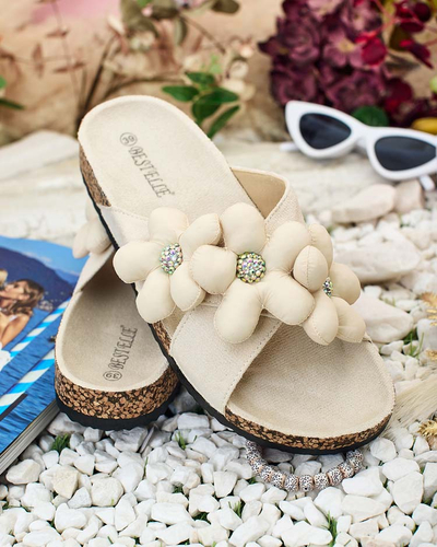 Royalfashion Women's Polidda Flower Strap Flip Flop Flops