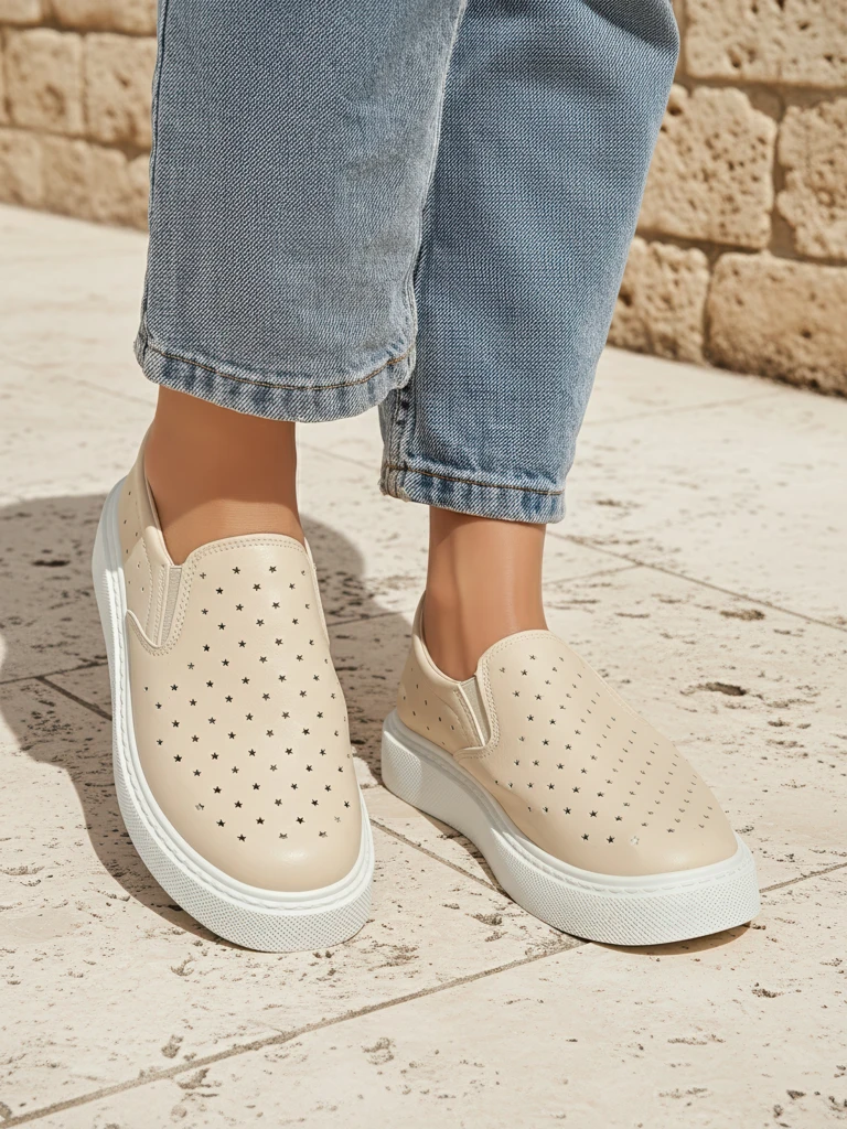 Women's Callista Beige Platform Slip-ons made of Ecological Leather