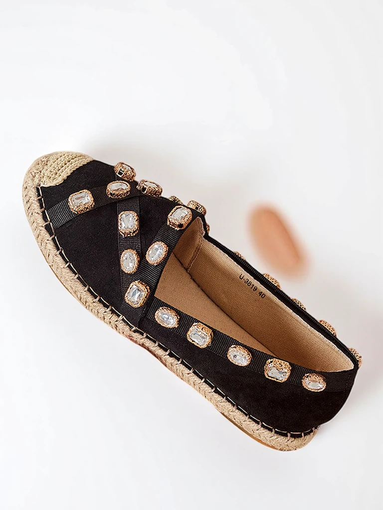 Black women's espadrilles with Wamba crystals - Footwear