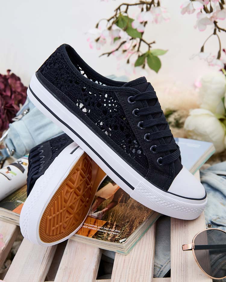 Женские тёмно-синие ажурные кроссовки Callista на плоской подошве