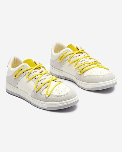 White and gray women's sports sneakers with yellow laces Olierinc - Footwear