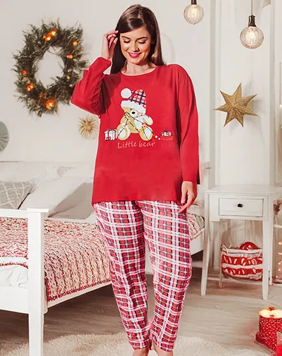 Royalfashion Christmas cotton women's pajamas with a bear PLUS SIZE