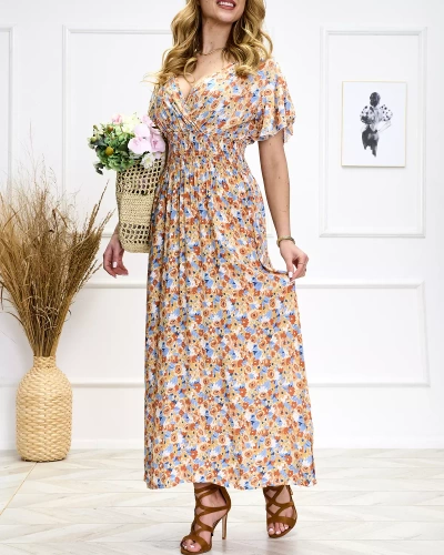 Orange and blue women's floral midi dress - Shoes