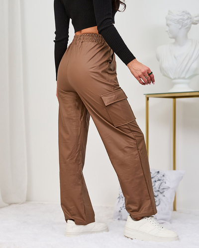 Royalfashion Brown women's combat pants in eco leather