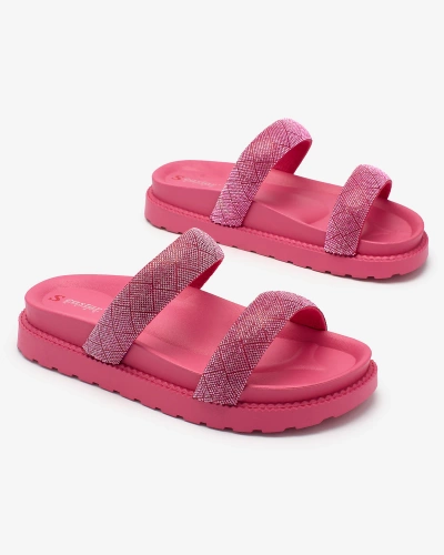 Royalfashion Fuchsia Women's Zirconia Sparkle Sliders