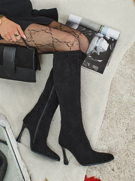 Dámské kozačky eko semišové na jehlovém podpatku Arvelora